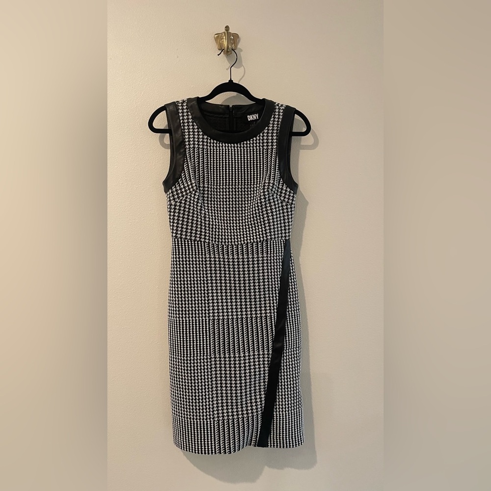 DKNY Monochrome Houndstooth Midi Dress